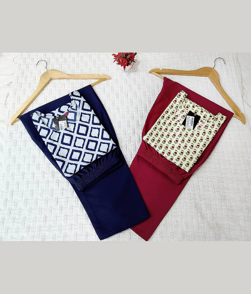 Ethnicbasket Crepe Printed Kurti With Pants Women's Stitched Salwar Suit - White ( Pack of 2 )