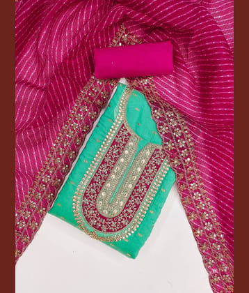 Rangtulika Ethnics Unstitched Silk Blend Embroidered Dress Material - Green ( Pack of 1 )