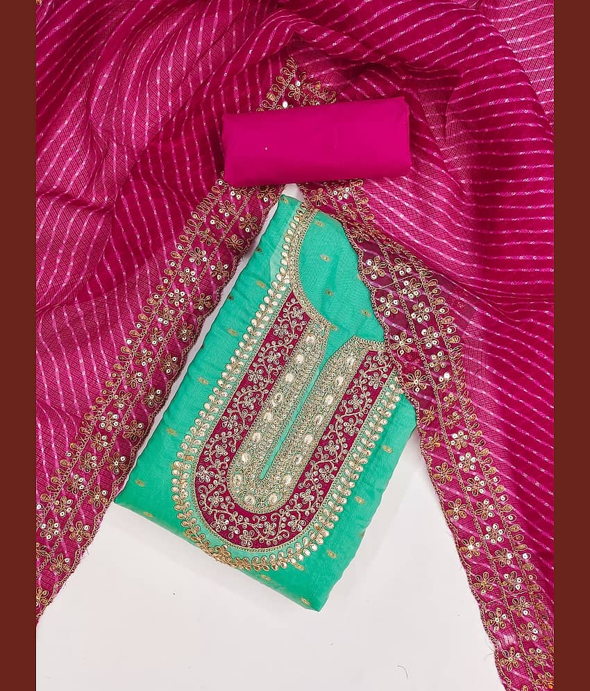 Rangtulika Ethnics Unstitched Silk Blend Embroidered Dress Material - Green ( Pack of 1 )
