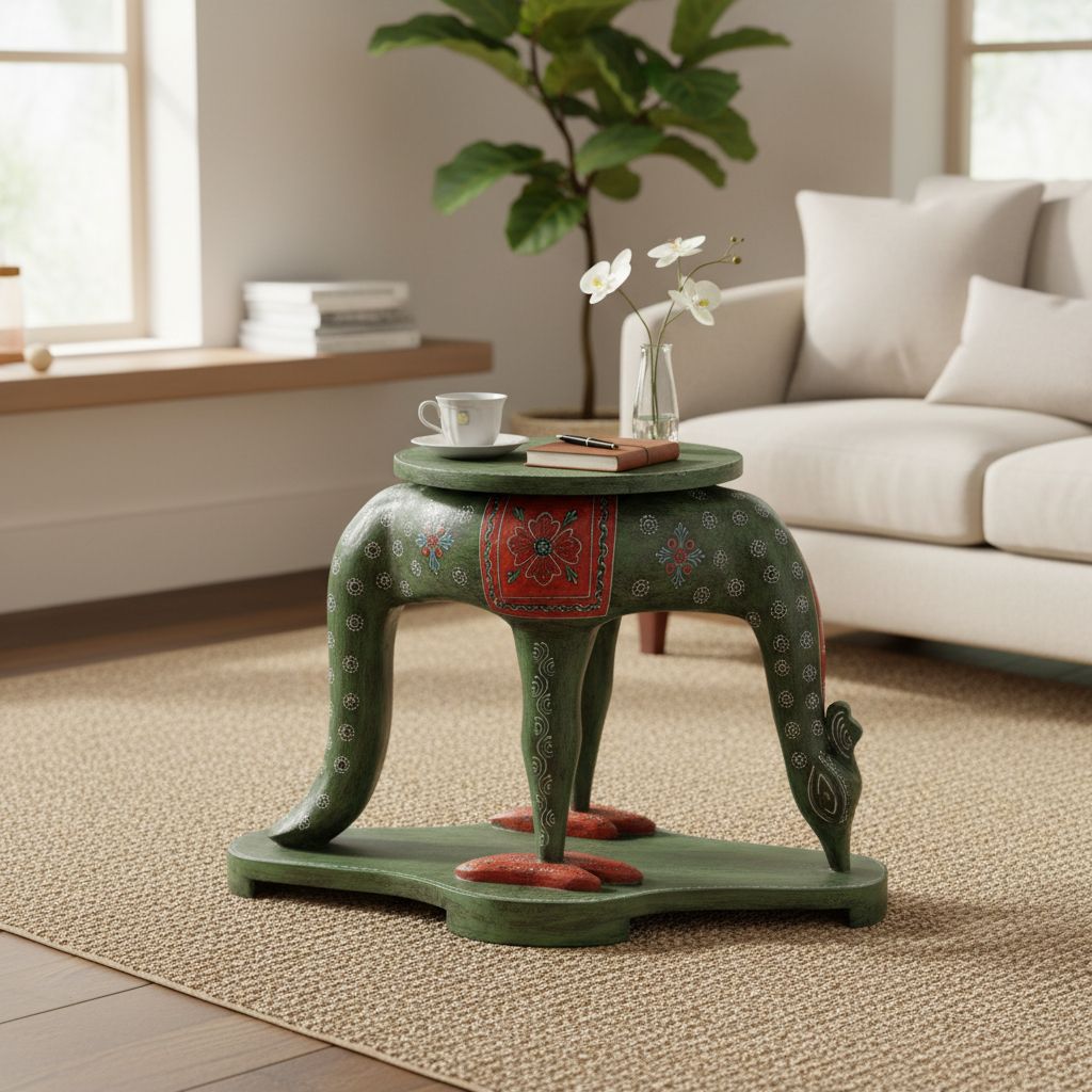 Wooden Peacock Painted Coffee Table For Home Office Furniture