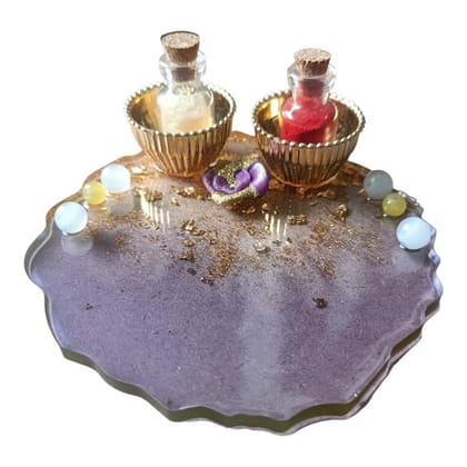 ART2ARTIST Handmade Tilak Platter | Pooja Tilak Thali | Roli Chawal Plate for Wedding Gift, Rakhsha Bhandhan, Bhai Dooj Decorative Platter Set for Laxmi/Ganesh Pooja (Purple) 4 Inch