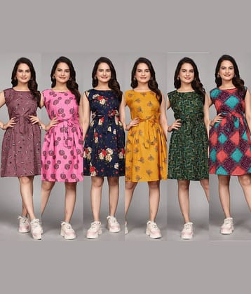 KALAVRITTA Women Crepe Printed Fit & Flare Dress ( Multicolor )