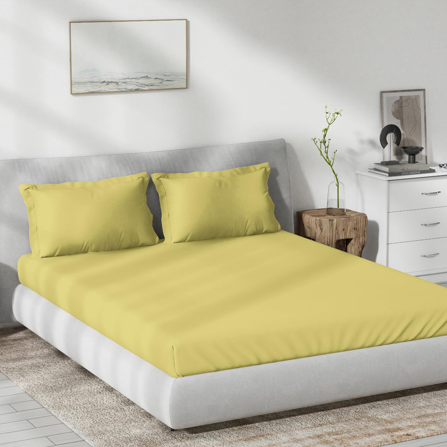 DDECOR - Topical Tones Collection 100% Cotton Dyed Pattern 180TC King Bedsheet |229 CM X 274 CM| Yellow