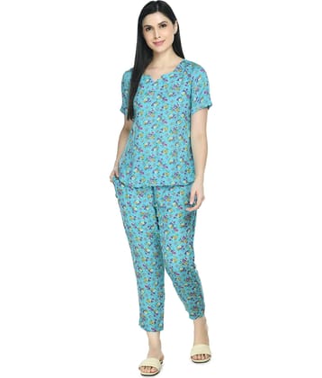 Rudrakriti - Blue Rayon Women's Nightwear Nightsuit Sets ( Pack of 1 )