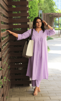 Lavender Cotton Slub Pleated Co-ord-XS