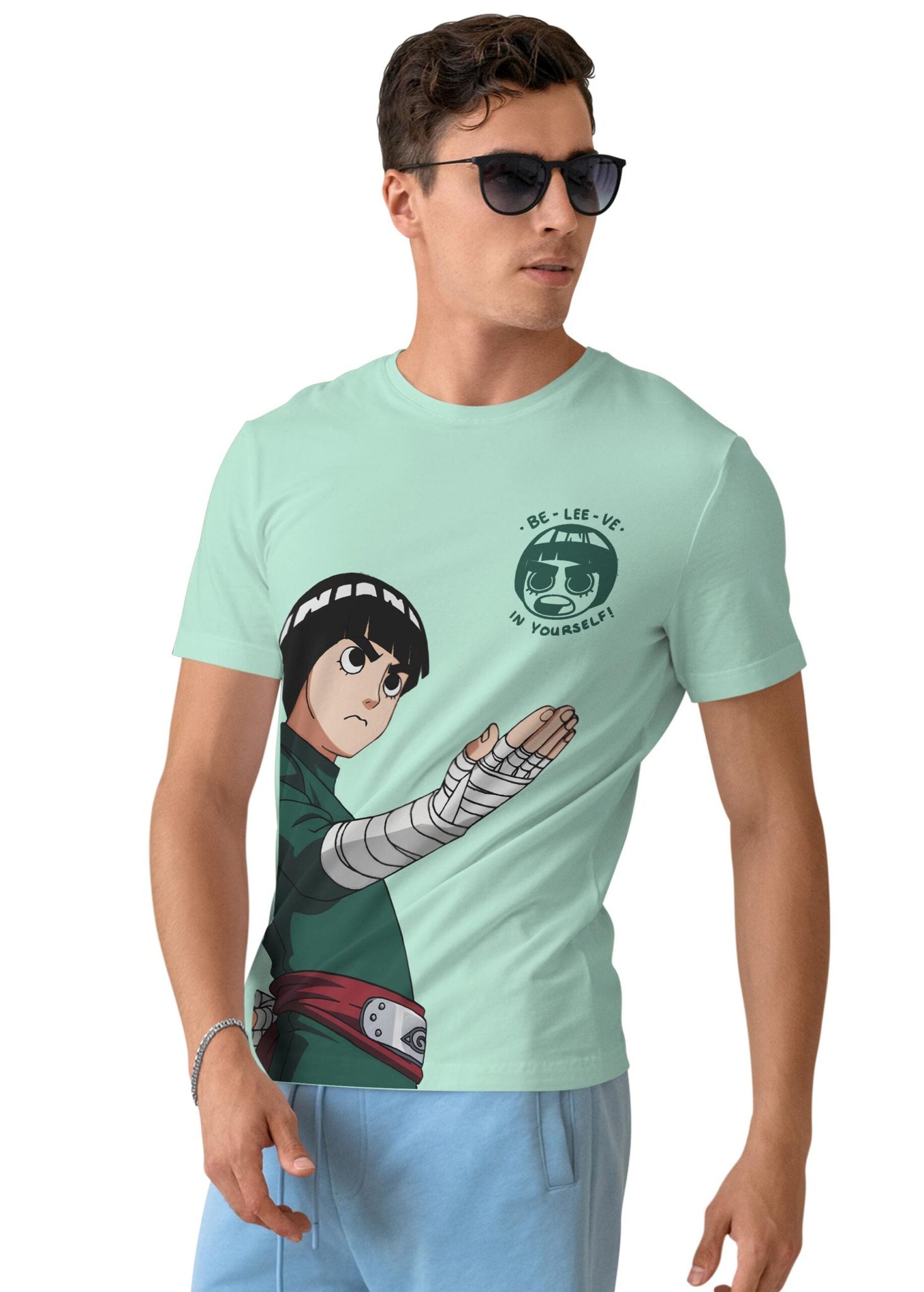 RockLee Naruto Half Sleeve T-Shirt-Mint / S