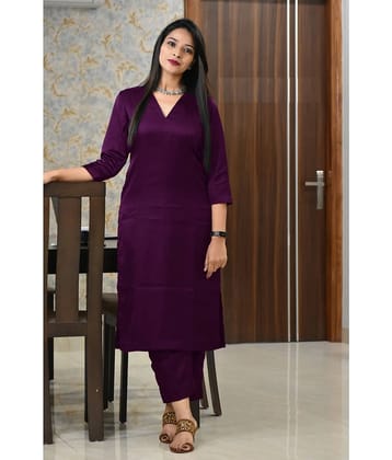 Nirja Fab Women Cotton Blend Solid Straight Kurti With Pants ( Wine )
