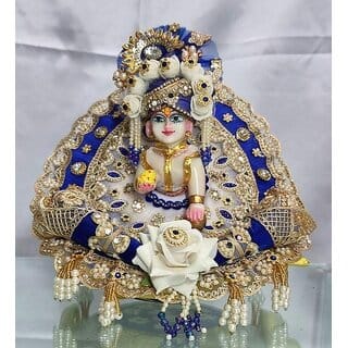 Handcrafted Royal Blue Laddu Gopal Dress | Heavy Zardosi & Pearl Poshak for Krishna Statue Handcrafted Royal Blue Laddu Gopal Dress | Heavy Zardosi & Pearl Poshak for Krishna Statue