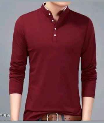 Alexender Cotton Blend Regular Fit Solid 3/4th Sleeves Men's Mandarin Collar T-Shirt - Maroon ( Pack of 1 )