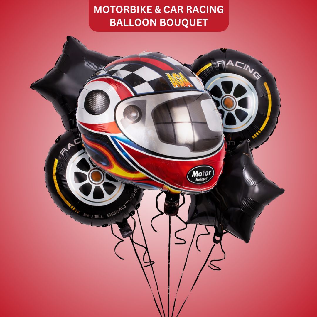 Motorbike & Car Racing Balloon Bouquet - Set of 5