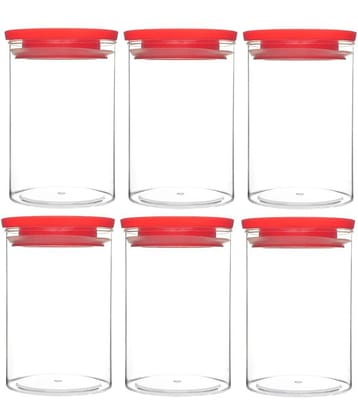 HomePro - Round Container | Airtight | Silicone Cap | Red | Plastic Utility Container | Set of 6 - 900 ml
