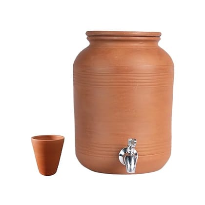 Sadhana Craftworks Handmade Earthen Clay Water Pot with Lid & 304 Stainless Steel Tap (Pot)