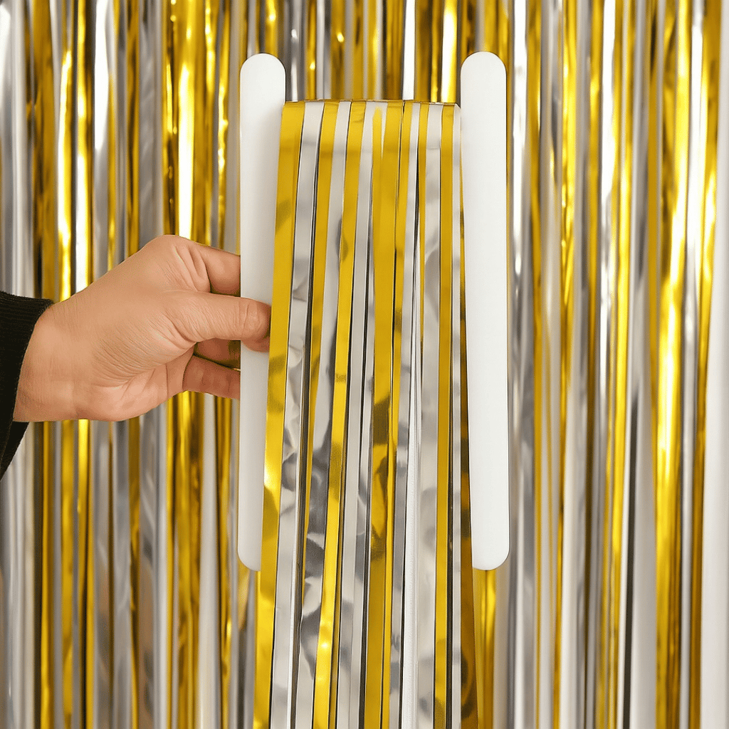 Gold & Silver Dual Tone Foil Curtain - 6FT x 3FT - 1PC - Party and Festive Needs | Buy online on ZillyBuy