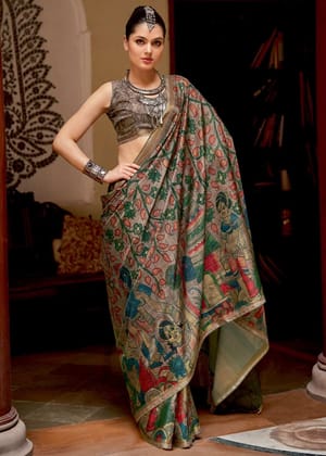 Fossil Grey Printed Soft Silk Saree