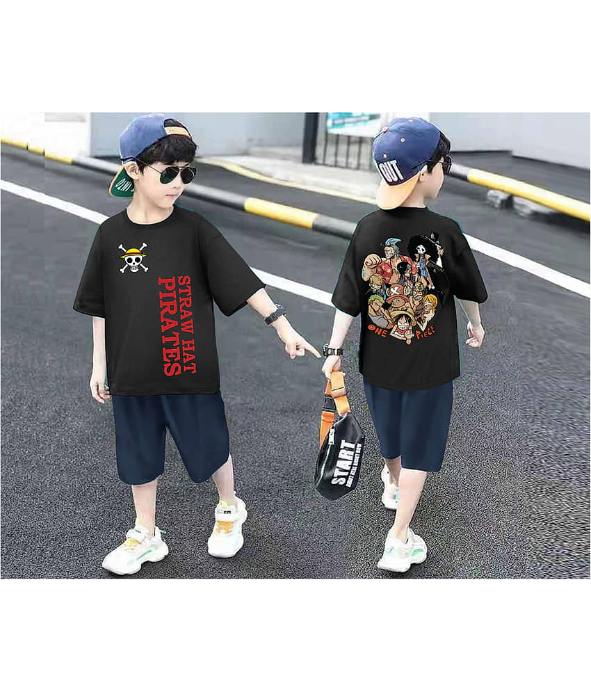 Billyball Pack of 1 Boys Cotton Blend T-Shirt & Shorts Set ( Black )