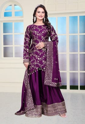 Designer Party Wear Sharara Suit With Sequence Embroidered Work