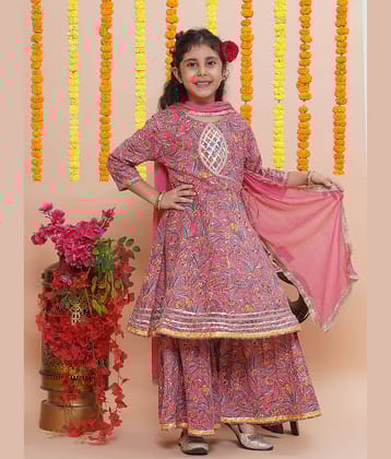 Arshia Fashions Girls Cotton Blend Kurta and Sharara Set ( Pack of 1 , Pink )