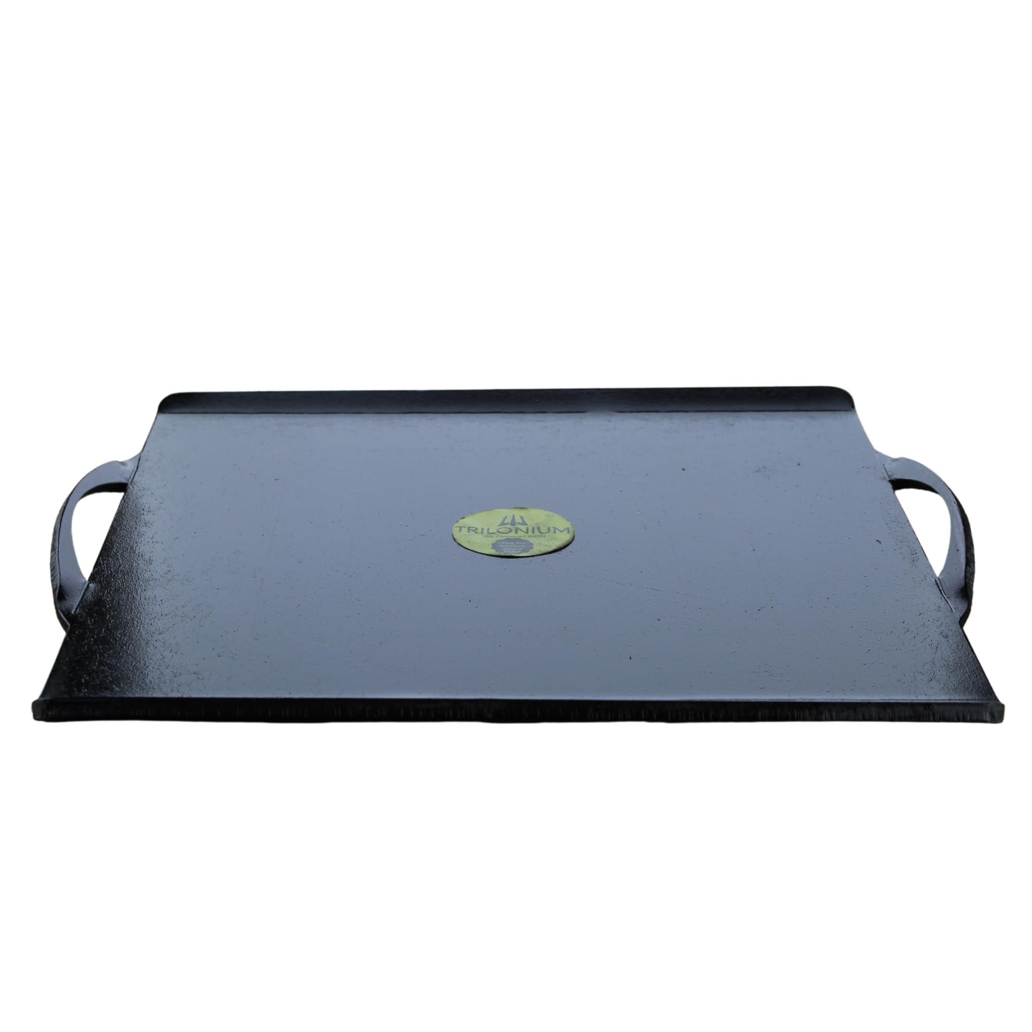Trilonium Triple-Seasoned Iron Boulder Square Griddle Dosa Tawa 38 x 38 cms , Ultra Smooth, Weights 9.5 Kgs