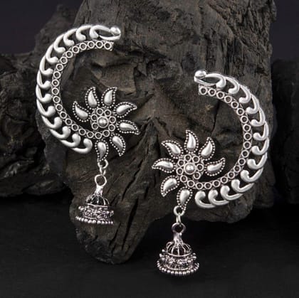 Oxidised Silver Plated Half Circle Designed Artwork Antique Earring- AER 2190