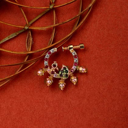 Vibrant CZ Nose Pin-Red-Green-White / Gold Plated
