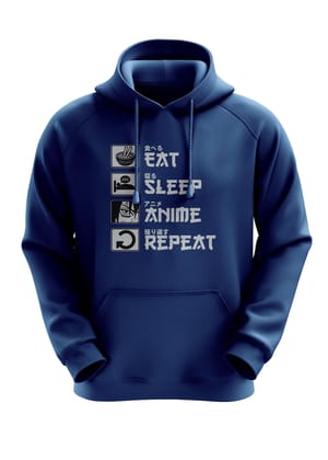 Eat Sleep Anime Repeat Hoodie-Navy Blue / S