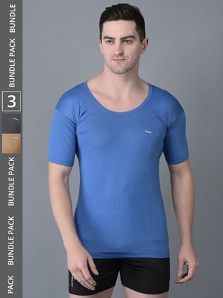 Men's Assorted Pack of 3 Solid Combed Cotton Shrinkless Vest