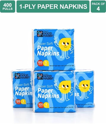 IMECO Good Habbit 1 Ply Tissue Paper Napkins 400 Pulls | 100 Pulls x Pack of 4 | Super Absorbent Multipurpose Tissue | Food Contact Safe | For Dining, Party & Everyday Use (Sheet Size - 22 x 22 cm)