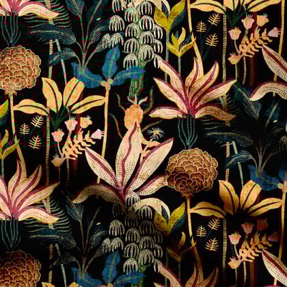 tropical design with black ground Print Fabric-Cotton