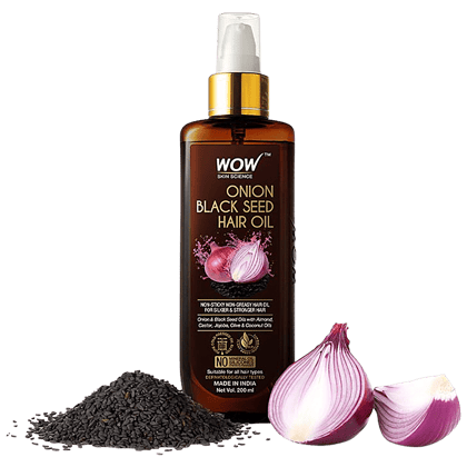 Wow Skin Science Onion Black Seed Hair Oil - For Silkier & Strong Hair, Non-Sticky, Non-Greasy, No Mineral Oil, No Silicones, 200 Ml