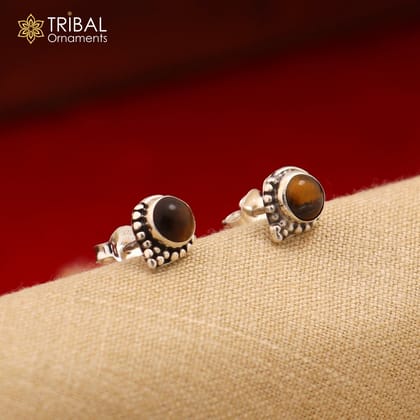 925 sterling silver gorgeous round shape tiger eye stone stud earring best unisex jewelry s1390