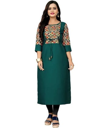 Rangrasiya - Green Cotton Blend Women's Straight Kurti ( Pack of 1 )