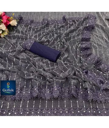 Gullak Lycra Embellished Regular Saree With Unstitched Blouse Piece ( Purple )