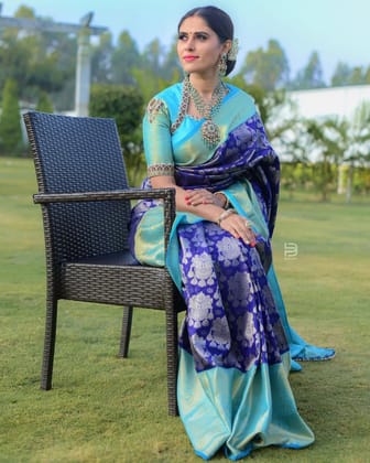 Sky Blue Litchi Soft Silk Saree For Women