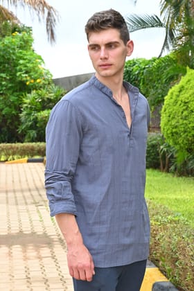 Pierce - Dobby Striped Shirt - Grey-S-38 / GREY