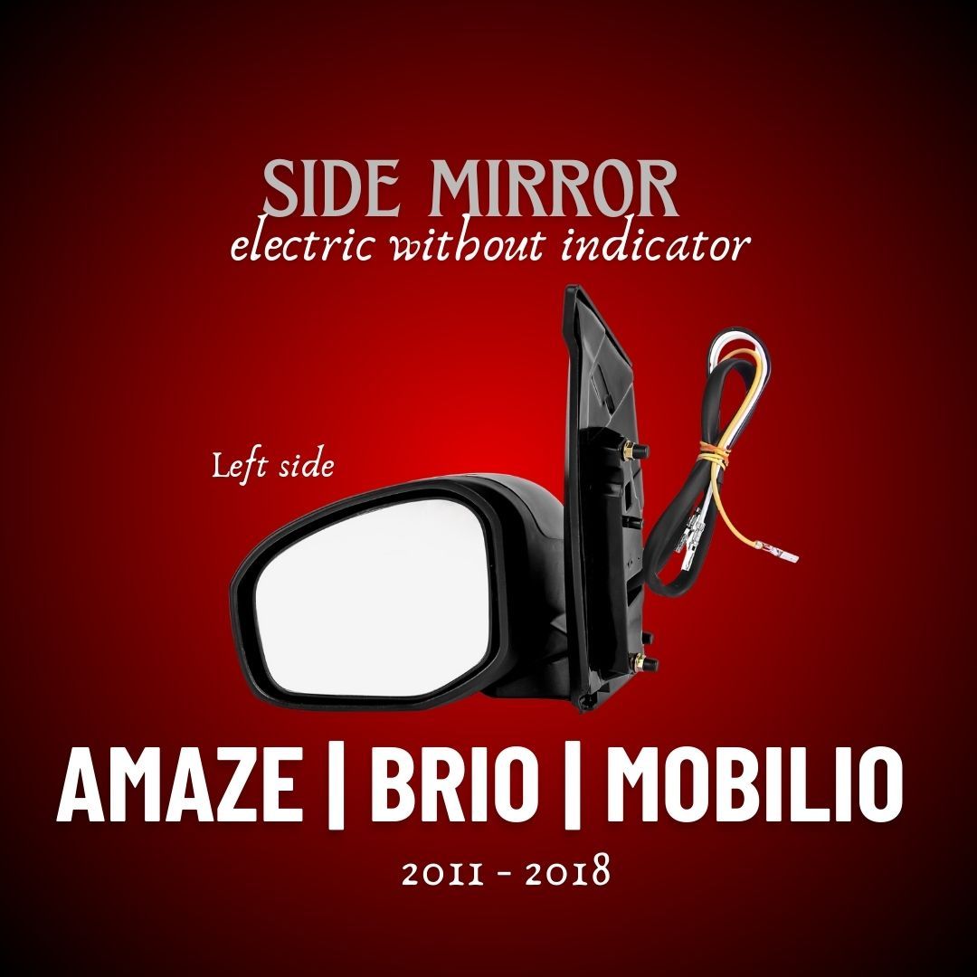 RMC Car Side Mirrors Suitable for Honda Amaze/Mobilio/Brio (2011-2018) | Motorized For Mirror Glass Adjustment | Non Auto Fold | Without Indicator (Black) LEFT SIDE (PASSANGER SIDE)