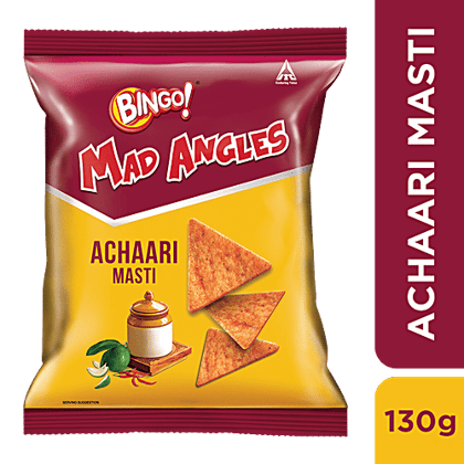 Bingo Mad Angles – Achaari Masti, Crunchy Triangle Chips, Perfect For Snacking, 130 g