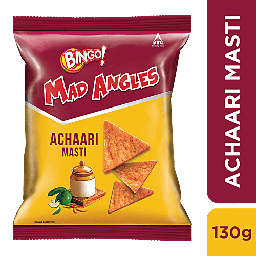 Bingo Mad Angles – Achaari Masti, Crunchy Triangle Chips, Perfect For Snacking, 130 g
