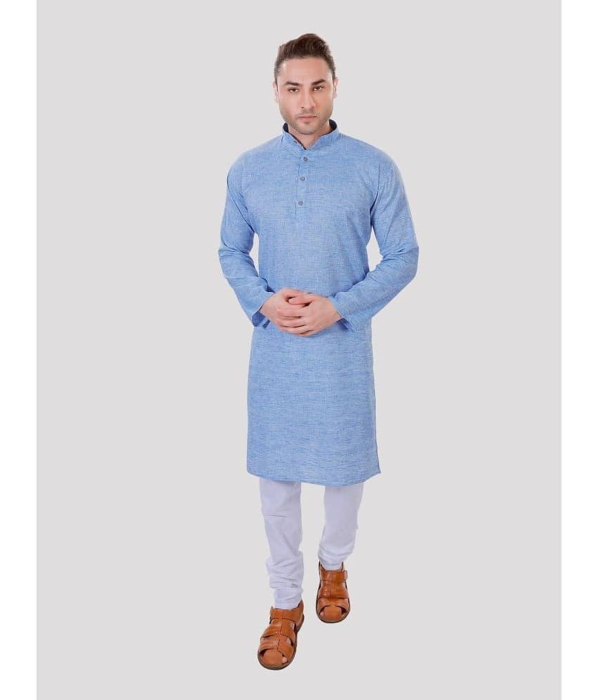 Maharaja - Blue Linen Regular Fit Men's Kurta Pyjama Set ( Pack of 1 )