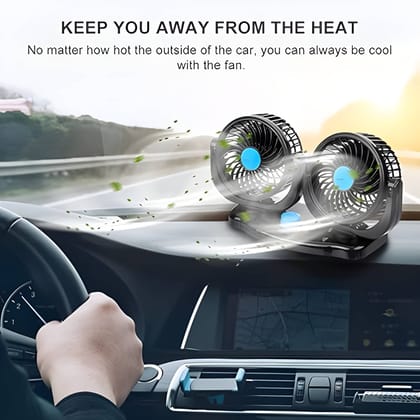 Original Series Dual Head Car Fan 360° Rotatable | 2 Speed Dashboard Cooling Fan with Pure Copper Motor | Auto Air Circulation Fan for Car, SUV & Van (Original Quality)