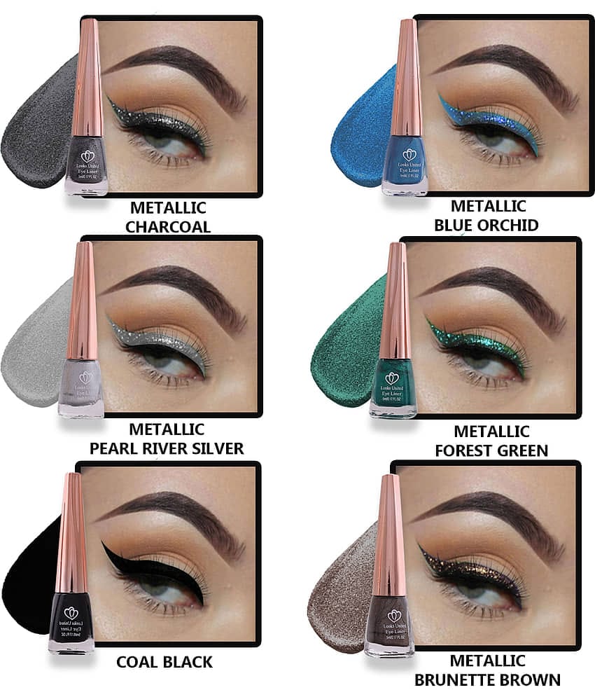 Looks United - Brown Metalic Eye Liner Liquid ( Pack of 6 )