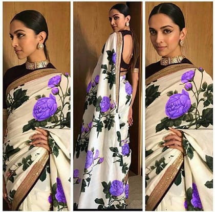 Purple Flowered Printed Party Wear Georgette Saree