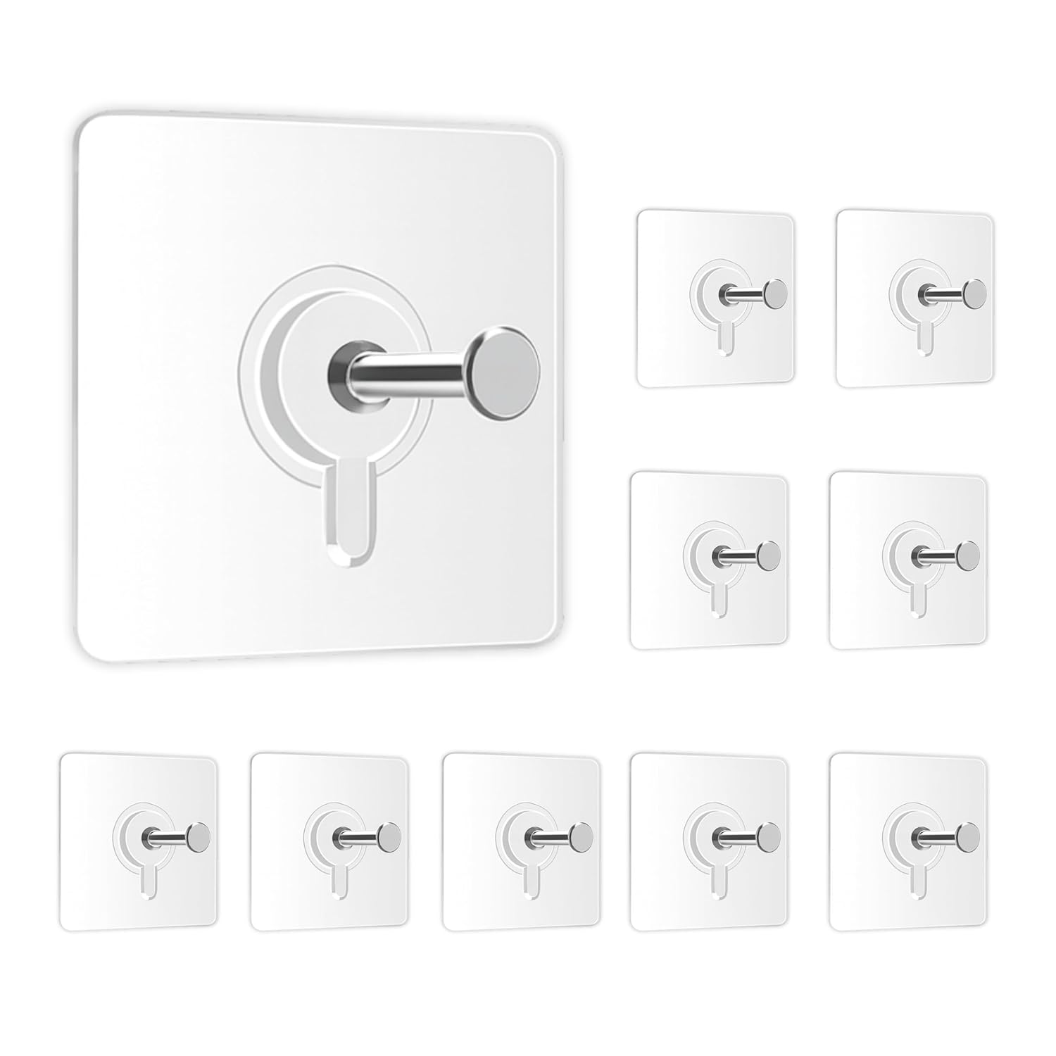 10-Pack Transparent Self-Adhesive Wall Hooks - Strong & Reusable Utility Hangers