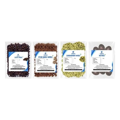 EDHWI Spice Combo - Star Anise 25g, Clove 25gm, Cardamom 25g & Nutmeg 40g - Natural Spices for Cooking, Baking & Spice Blends