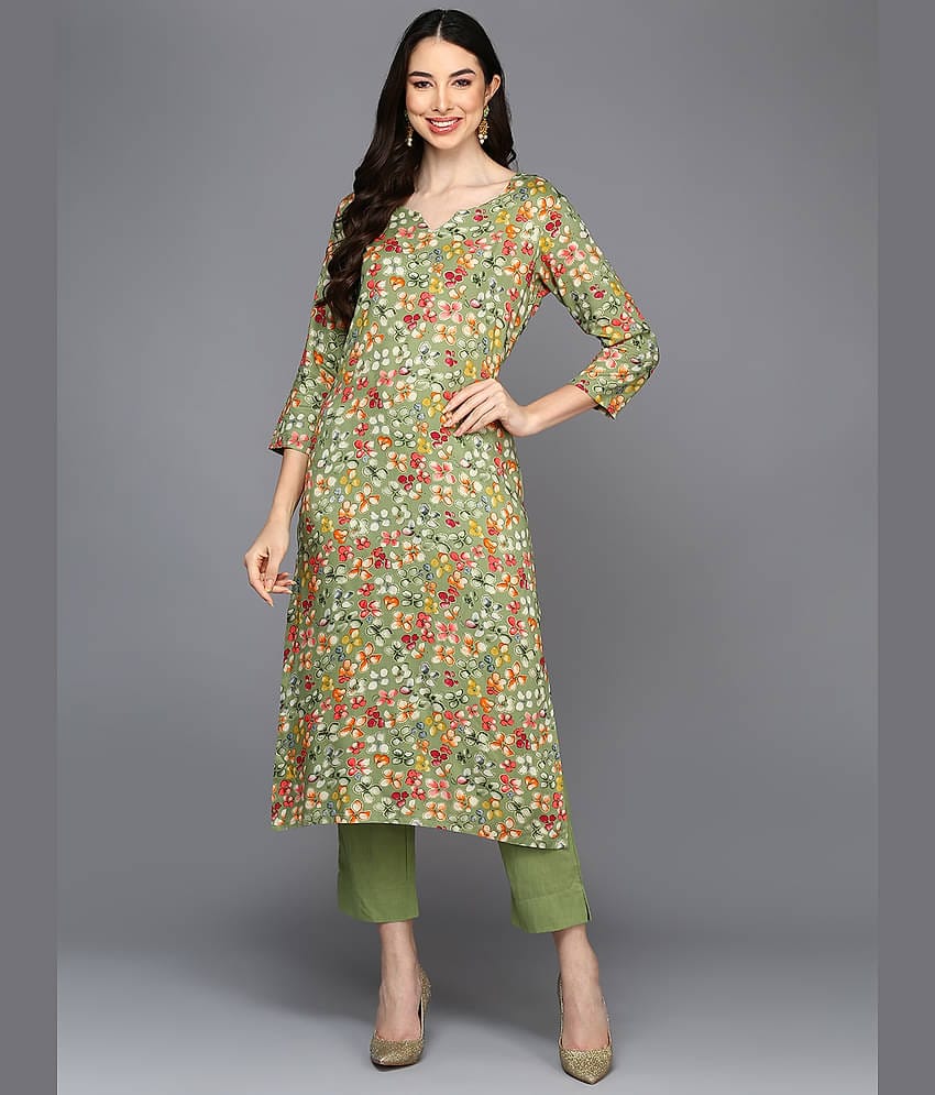 Vaamsi Viscose Printed Straight Women's Kurti - Green ( Pack of 1 )