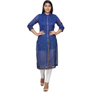 YES TEN Chiffon Printed Kurti Colour-Blue