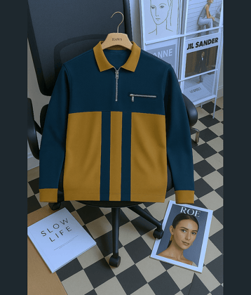 Try This Men Cotton Blend Regular Fit Colorblock Polo T Shirt ( Green )