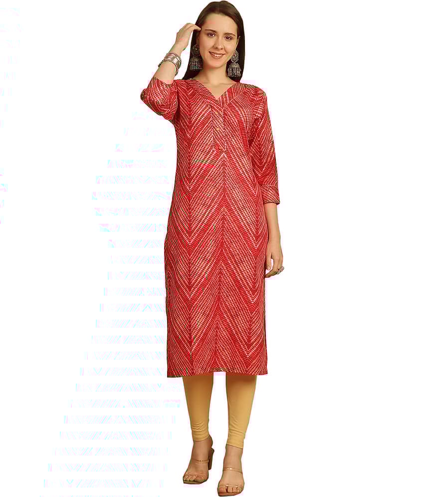 Rajnandini Cotton Blend Embellished Straight Women's Kurti - Red ( Pack of 1 )