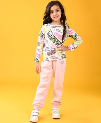 COLORFUL HAPPINESS T-SHIRT AND PINK HEART WARM FLEECE JOGGER SET - PINK-6-12 MONTHS / 2N / PINK