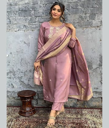 Niza Fashion Viscose Embroidered Kurti With Pants Women's Stitched Salwar Suit - Beige ( Pack of 1 )