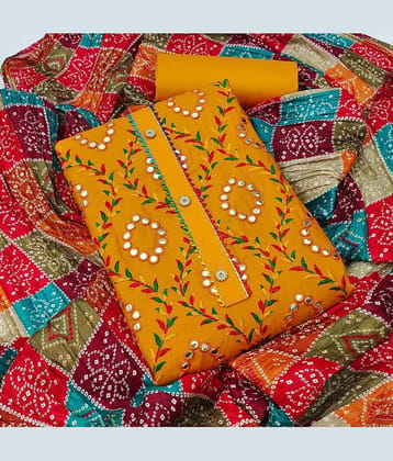 Sidhidata Unstitched Cotton Blend Embroidered Dress Material - Red ( Pack of 1 )